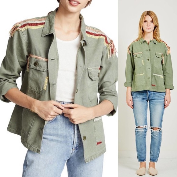 THE GREAT. sergeant army green embroidered fringe jacket - Picture 2 of 11